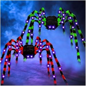 2 Pack 50" Halloween Light up Spider,Scary Giant Spider Great for Indoor Outdoor Halloween Spider Decorations Party Favor Yard Home House Décor Multicolor