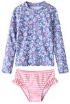 UMELOK Toddler Girls Rash Guard Set 2-Pieces Long Sleeve Swimsuit Sets Light Purple/Pink, Floral/Stripe 4T