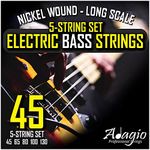 "5 String" Electric Bass Strings Light/Medium Gauge | Steel Core Set With Ball Ends | Best For Playing Power/Swing Bass Guitars (Five String Bass Guitar Strings Long Scale) - ADAGIO PRO