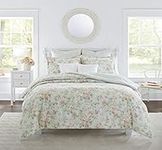 Laura Ashley Luxury Ultra Soft Comforter, All Season Premium Bedding Set, Stylish Delicate Design for Home Décor, Cotton, Blue/Green/Pink, Queen