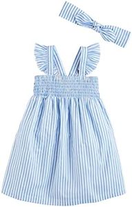 Mud Pie Baby One Size Girls Sundress & Headband Set, Blue, 4 Years