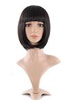 MapofBeauty Natural Short Straight New Wigs Flat Bangs Wigs-Black-Ladies