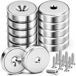 WUDIME Neodymium Round Base Cup Magnets, 10Pack 70LBS Strong Rare Earth Magnets with Countersunk Hole for Holding Tools Lifting Hanging, Disc Magnets for Wall Mounting, Stainless Screws Included