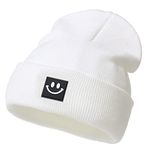 Orfila Beanies for Men Women Smiley Face Warm Winter Hat Toque Unisex Gifts for Men Women Boyfriend Him White