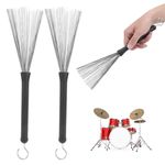 2 Pcs Drum Brushes, 1 Pair Broom Brush Drum Stick, Cajon Accessories Retractable Drum Wire Brushes Drum Stick Brushes for Jazz Folk Rock Band Musical Instrument Accessories