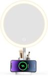 Yls Rechargeable Lighted Makeup Mirror with 1x/10x Detachable Magnification, Vanity Mirror with 3 Color Adjustable Lighting,Qi-Enabled Charging,and 360 °Rotating Design for Vanity and Bedroom
