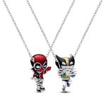 2 PCS Deadpl and Wolvers Necklace Set, Superhero Series Best Friend Necklace, BFF Friendship Necklaces for 2, Non-Tarnished Cable Chain with Sliding Clasp for Adjustable Sizes, Gift for Men, Women,