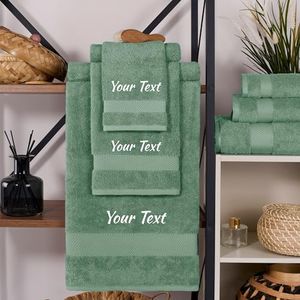 Soleus Personalized 6 Piece Bath Towel Set – Turkish Cotton, Luxury Soft & Absorbent, Monogrammed Towels with Initials, Name & Embroidery, Perfect for Bathroom, Spa, Gym & Beach - Green