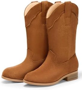 Coutgo Kids Cowboy Cowgirl Boots for Boys Girls Western Boot for Kids Mid Calf Riding Shoes Little Kid/Big Kid, Brown, Size 3