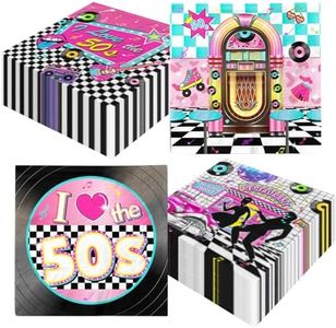 1950s Party Napkins Decorations,40Pcs 50's Theme Party Napkins Decorations Set 50’s Dinner Party Napkins Rock and Roll Napkins for Back to 50's Rocking Music Birthday Party Disposable Supplies
