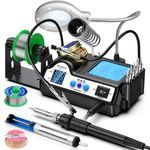 Soldering Iron Station, Preciva 927IV Soldering Iron Kit with Magnifiers and 2 Helping Hands, 130W Dual LCD 90-480℃ Adjustable, Soldering Iron Tin with 5 Tips, Sleep Function and Thermostat Control