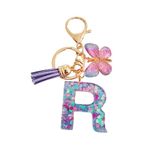 SANLONGXL Cute Initial Letter Keychains for Women Girls Tassel Butterfly Pink Purple Green Keychain for Backpack School Bag (R-Purple)