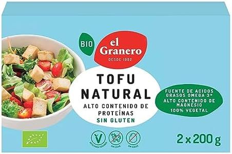 El Granero Integral - Tofu Natural - 2 Unidades de 200 g - Fuente de Proteínas y Ácidos Grasos Omega-3 - Rico en Magnesio - 100% Vegetal - Sin Gluten - Apto para Veganos