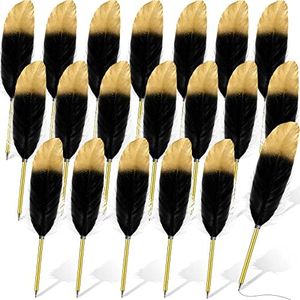 Chivao 20 Pcs Feather Quil Ballpoint Pens Bulk 0.5mm Ink Feathered Vintage Pens Refined Plated Rod Pen for Writing Guest Signature Office Party Favors (Black)