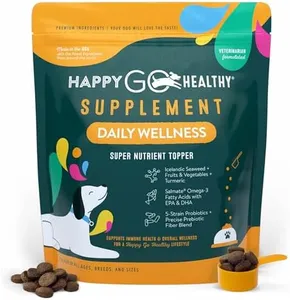 Happy Go Healthy Daily Wellness Supplements for Dogs | Probiotic & Prebiotic Benefits with Fish Oil & Seaweed to Keep Your Dog Beaming All Day Long | All Breeds and Sizes | 120 Count