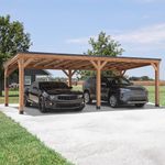 Backyard Discovery Arcadia 24ft x 12ft Cedar Wood Gazebo Pavilion with Hardtop Galvanized Steel Slope Roof, Snow Support, Wind Resistance, PowerPort, Shade for Garden, Patio, Deck, Entertaining
