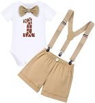 Baby Boys Jungle Safari Theme 1st Birthday Cake Smash Outfit Romper Suspenders Shorts Headbands 4PCS Clothes Set, Khaki Giraffe, 12 Months