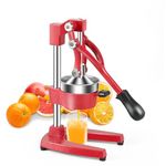 TONGCHANT Commercial Portable Heavy-Duty Cast-Iron Hand Press Manual Juicer Squeezer for Orange Lemon Citrus Grapefruit Lime Pomegranate, Orange Juicer, Lemon Press, Easy to Clean, Red