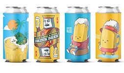 Coozybear 500ml Can Coozy(Set of 4)/650ml Bottle Sleeve, Drink Insulator,Can Cooler (The Summer Bear)