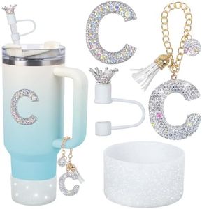 foci cozi Letter Charms for Stanley Cup Handle,Silicone Boot Accessories Charms for Stanley Cup 40oz 30oz,Crown Straw Cover Topper & Diamond Sticker(C)