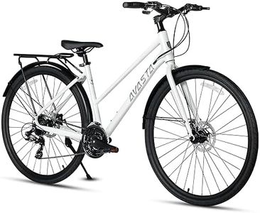 AVASTA Neptune Road Hybrid Bike 700C Lightweight Aluminum Alloy Frame with 24 Speed City Commute Lady Bicycle with Rear Cargo Rack for Women Female, Dual Disc Brakes, 15-inch Frame, White