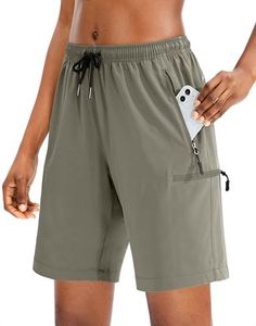 SANTINY Women's 5''/ 7''/9'' Hiking Cargo Shorts Quick Dry Lightweight Summer Shorts for Women Athletic Zipper Pockets(Grey Sage_S)