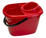 Abbey Plastic Mop Bucket with Wringer 12 Litre – Floor Bucket for General and Small Area Cleaning – Colour Coded Plastic Bucket with Side Lip for Easy Pouring - Cleaning Mop Bucket Red