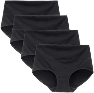 LIQQY Women's Cotton Briefs High Waist Breathable Underwear Full Coverage Soft Comfortable Panties for Everyday Wear 4-Pack