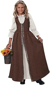 California Girl's Renaissance Faire Medieval Princess Costume, Brown/White, Medium