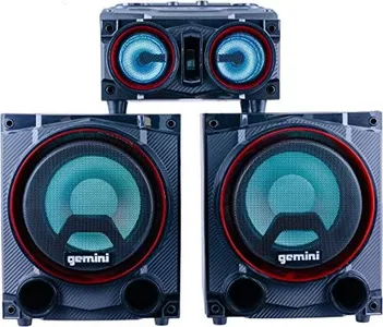 Gemini Sound GSYS-2000 Bluetooth LED Party Light Stereo System and Home Theater Audio System with 2000W Watts Bookshelf Speakers, Dual 8" Woofers, Media Player, FM Radio, USB/SD Playback