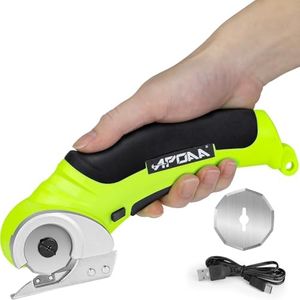 Apoaa Cardboard Cutter, 4.2v Cordless Electric Scissors, Rechargeable Cutter Box Tool with Safety Lock & 2 Blade, Upgraded Scissors Cuttable Paper/Carpet/Leather/Rope/Fabric/Plastic - Rotary Cutter