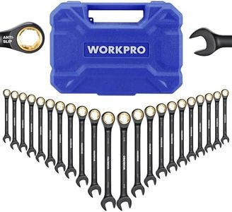 WORKPRO 22-Piece Ratcheting Wrench Set, Anti-slip Teeth, Ratchet Combination Wrench Sets with Organizer Box, Metric 6-18mm & SAE 1/4-3/4", Black Electrophoretic Coating