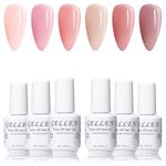 Gellen Jelly Gel Nail Polish Kit - Nude Pink Sheer Gel Nail Polish Set 6 Colors, Gel Polish Translucent Nail Art Gel Kit 8ml