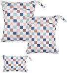 ALVABABY 3 Pack Wet Dry Bags for Cloth Diapers, Swimsuits & Gym Clothes, Waterproof Reusable Baby Diaper Bag with 2-Zippered Compartments, Hanging Strap, Machine Washable, Small/Medium/Large for Dayca