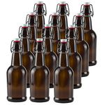 Ilyapa 16 oz Amber Glass Beer Bottles for Home Brewing 12 Pack with Flip Caps.