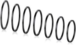 FOCALOOK Black Ring Set 1 mm Thin Mid Finger Rings 7 Pcs Black Knuckle Plain Band Rings for Women Thumb Stacking Rings Size 4-10