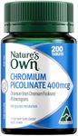 Nature's Own Chromium Picolinate 400mcg - Helps digestion of fats - Helps metabolism of carbs and proteins, 200 Tablets