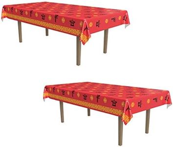 Beistle Asian Tablecovers, 54” x 108”, Plastic Table Cloth, Chinese New Year Decorations, Rectangular Table Cloth, Asian Decorations, Party Supplies, Cultural Tableware, Multicolored, 2 Pieces