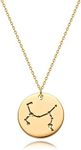 MEVECCO Gold Necklace Coin Disc Zodiac 12 Constellation Sagittarius Star Connected Engraved Horoscope Sign Astrology Pendant 18K Gold Plated Chain Dainty Personalized Simple Jewelry