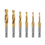 Gunpla 6pcs Tap Drill Bits Set, Durable Titanium Coated HSS Combination Metric Thread Drilling Bits Twisted 1/4” Hex Shank Hand Machine Screw Threading Tapping Tools M3 M4 M5 M6 M8 M10