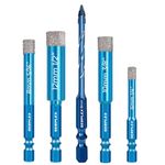 Serplex® 5Pcs Tile & Glass Drill Bit Set 6-12mm Diamond Coated Core Bits with 8mm Twist Drill and 1/4-Inch Hex Shank for Electric Drills Compatible with Ceramic, Masonry, Concrete, and Glass Tasks