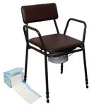 Millercare | Height Adjustable Bedside Commode Toilet Chair for Bedroom or Around The Home Padded Seat & Back Portable, 20 Pack of Commode Bucket Liners Included. - Assembled