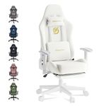 Dowinx Gaming Chair with Massage Lumbar Support, Suede Fabric Ergonomic Computer Chair with Footrest for Adults, High Back Reclining Game Chair for Office Gaming, White