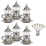 Alisveristime (SET OF 6 Handmade Turkish Tea Water Zamzam Serving Set Glasses Saucer (Silver)