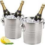 ZENFUN 2 Pack 2.6 Quart/3L Beverage Tub with Double Handles, Stainless Steel Ice Bucket Champagne Bucket Metal Drink Cooler for Wine, Beer, Party Supplies, Round 8 Inch