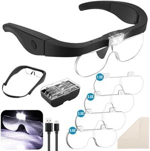 SUNJOYCO Handsfree Magnifying Glass with Light, 1.5X 2.5X 3.5X 5X Detachable Loupe Magnifier for Watch Repair Hobby
