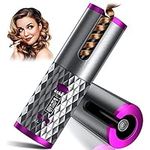 Automatic Curling Iron, Cordless Auto Hair Curler, Wireless Rechargeable Rotating Hair Curler with 6 Temp & Timer LCD Display, Auto Rotating Hair Curler Fast Heating & Auto Shut Off