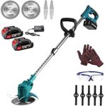 SDYAYFGE Cordless Strimmer Battery and Charger Grass Trimmers 24V Electric Edger 90° Head pivots, Metal Blade 6 inch Cutting Diameter Retractable Garden Lawn Trimming, Care, Gardening, Blue