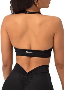 Danysu Adjustable Halter Sports Bra Butter Soft Open Back Workout Tops with Removable Padded Yoga Training Bras Going Out Top, Black, X-Large