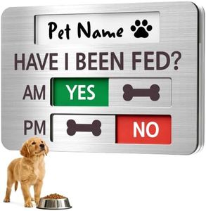 Pet Feeding Reminder Magnet Sign with Built-in DIY Name Slot, Feed Daily AM/PM Tracker for Dog Cat & Household Pets, Prevent Overfeeding or Missed Feeds, Includes 2 Tapes, Brushed Silver, 6.5"x4.5"
